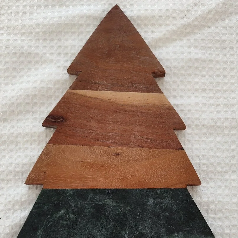 Cheese Charcuterie Cutting Board, Marble & Wood, Christmas Tree